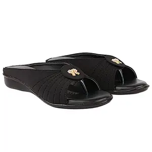 Shoetopia womens Flat-330 Black Flat Sandal - 7 UK (Flat-330-Black)