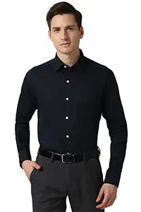 Peter England Men's Solid Regular Fit Shirt (PESFONUB798840_Medium Blue 39)