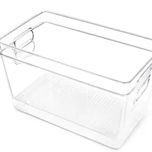 Rabbonix Clear Acrylic Pantry Organizer Bin With Handle For Food Storage, Refrigerator, Fridge, Cabinet, Kitchen, Countertops Etc | Large | Pack of 02