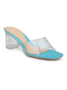 Inc.5 Women Blue-Toned & Transparent Block Sandals