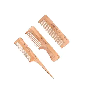 OROSSENTIALS Kacchi neem wooden comb For Men and Women Pack of 3 (467)