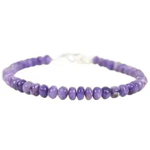 RRJEWELZ Russian Charoite Rondelle Beaded Bracelet – Smooth 4-4.5mm Purple Stones with Silver Lock – 7 Inch Adjustable link Bracelet for Men & Women|LCBR_RR_06010