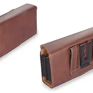 HITFIT Double Mobile Leather Anti Theft Cellphone Belt Loop Holster Magnetic Cover for Oppo A16s / Oppo A16K - Coffe Brown