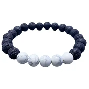 LKBEADS Howlite & Black Lava Bracelet | Essential Oils And Birthstone Beaded Bracelet | Gift for Him And Best Friend|8mm Round|Smooth|Multicolor|SRC_LI_000190