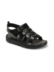 Carlton London Men's Stylish Slip On Comfortable Leather Sandals Colour-Black, Size-UK 10