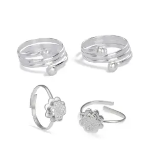 AanyaCentric Pack of 2 Pair Silver-Plated Toe Rings Adjustable, Trendy & Fashionable Accessories