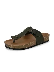 EL PASO Men's Olive Stock Leather Stock Cork Slippers Birk Sandals - 8 UK