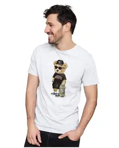 ALLEN BLACK Men's & Women's Regular Fit T-Shirt Teddy Bear Skater Dude 100% Cotton Unise T-Shirt White_SKNGAB22-White XL Men Round_
