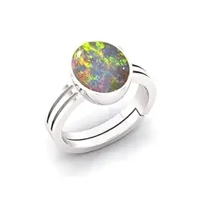 SIDHGEMS 5.00 Ratti / 4.25 Carat Certified Panchdhatu White Opal Gemstone Silver Plated Adjustable Ring For Men And Women