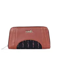 ZOUK Arika Zipper Wallet for Women | Card Holder Wallet with 10 Card Slots, Coin Pouch & Cash Compartments | Purse for Women Stylish | Fits Phones up to 6.7” | Ikat GreRed