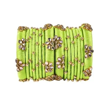 Saumakshi Designs Silk Thread Bangles Set for Women (LIGHT GREEN) (2.6)