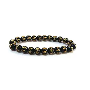 Astroghar Black Onyx Om Mani Padme Hum Carved Stretch Bracelet for Men & Women