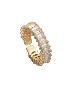 Stainless steel Baguette Rings for Women White Crystal gold Plated Etermity crystal Band For Women And Girls valentines Gift Birthday Gift For Girls And Women