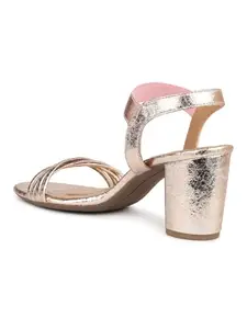 INC.5 Women Rose Gold Shimmery Textured Block Heels