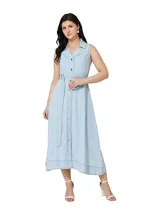 J TURRITOPSIS Solid A-Line Evening One Piece Midi Denim Dress for Women Stylish || Elegant Casual Party Outfit