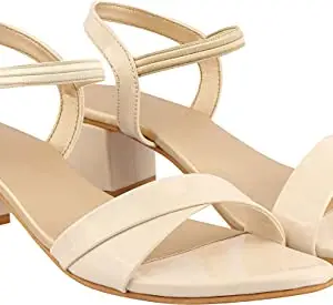 Shoetopia Women's & Girl's Cream Pointed Toe Block Heels