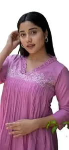 Women's Midi Dress, Red Floral Print, Puff Sleeves, A-Line Fit and Flare Style