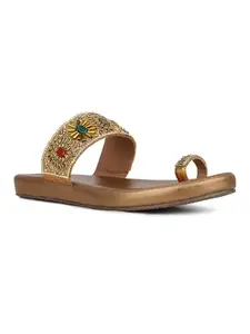 Inc.5 Womens Golden Embellished One Toe Ethnic Slip-On Flats