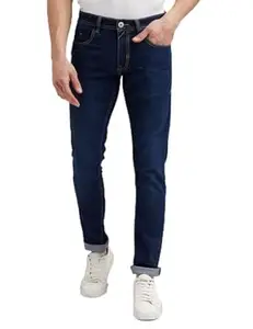 Peter England Men's Tapered Fit Mid Rise Classic Tape Stretchable Twill Jeans