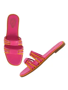 Shoetopia Striped Pink Flats For Girls