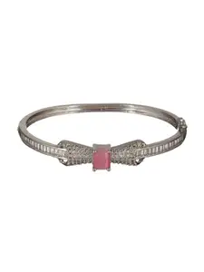 Priyaasi Pink Bow American Diamond Silver-Plated Bracelet