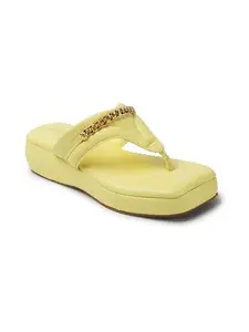 ICONICS Women's Fashionable Slip On Comfortable Sandals Colour-Yellow, Size-UK 7