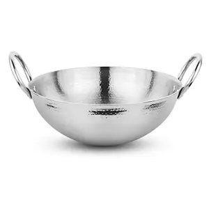 Prabha Heavy Gauge Stainless Steel Hammered Finish Kadhai, 3.4L and 28cm Diameter (Large) price in India.