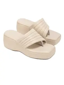 TRYME Platform Heels Fashion Sandal Light Weight Comfortable & Trendy Wedges Heels For Girls & Women, Cream, Size_7