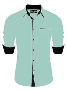 FINAXO FASHION Men's Cotton Blend Shirt, Black with Red Trim, Long Sleeve, Regular Fit