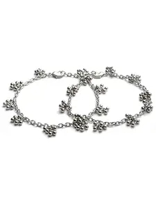 Karatcart Tassel Ball Studded Handcrafted Oxidised Silver Anklets for Women