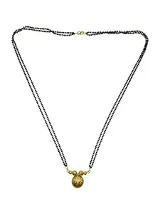 Digital Dress Room Digital Dress Women's Jewellery Gold Plated Mangalsutra Necklace 36-inch Length Chain Golden Vati Tanmaniya Pendant Traditional Black & Gold Beads Double Line Layer Long Mangalsutra For Women and Girl