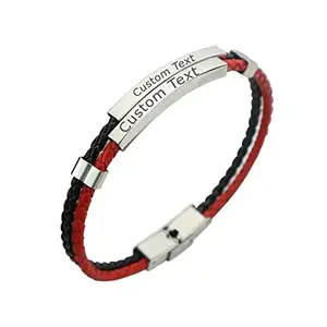 ZIVOM® Rope Stainless Steel Red Black Silver Customized Personalised Laser Engraved Wrist Band Leather Id Bracelet For Men