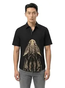 BULLMER Trendy Regular Fit Cotton Blend Printed Casual Half Sleeve Zipper Shirt for Men | Stylish Men’s Casual Shirts | Shirts for Men