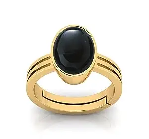 SIDHARTH GEMS Certified 14.00 Ratti / 13.50 Carat Natural Black Onyx Chalcedony Adjustable Ring (Sulemani Hakik Gold Plated Gemstone by Lab Certified(Top AAA+) Quality for Men and Women