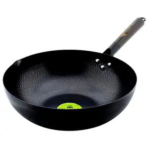 TRILONIUM Carbon Steel Chinese Wok 30 cms, Capacity 4.75 litres | Hammered and Pre-Seasoned price in India.