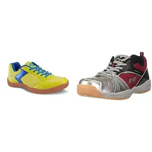 Nivia Men's Yellow Aster Blue Flash Shoe 8UK Appeal Badminton Shoes for Mens (Red/Silver) UK-8