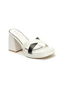 ELLE Women's Slip On Heel Sandals,Colour-White, Size-UK 6