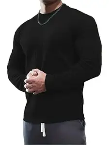 RodZen Men's Polyster Regular Fit Full Sleeve Knit Pattern Round Neck T-Shirt