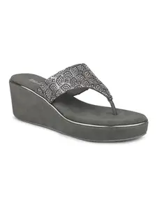 Inc.5 Women Pewter Embellished Wedges Sandals
