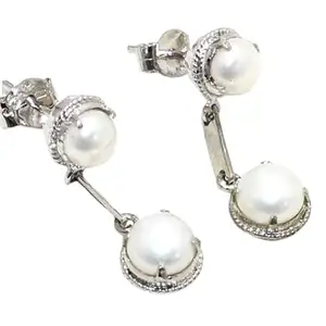 Rajasthan Gems Stud Dangle Earrings 925 Sterling Silver Freshwater Pearl Gem Stone Women Handmade Gift i391