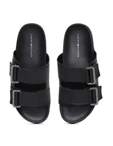 Tommy Hilfiger Black Leather Solid Men Sandal (F23HMFW145) Size-44