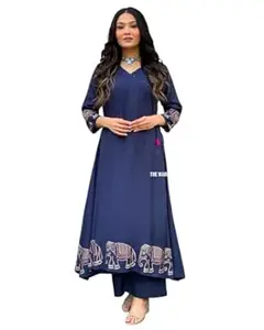 Honesst Ennterprise Women's Rayon Embroidered Straight Kurti with Pant Set