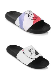 PERY-PAO Combo Men's Sliders Pack of 2 Red, Black, Grey, White Flip Flop & Slippers