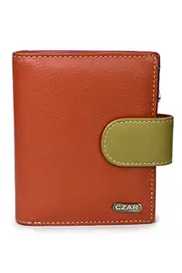Czar Leder Women's Genuine Leather Casual Small/Min Wallet with 8 Card Slots, 2 Compartment and a Coin Pocket I Wallet for Girls - Orange/Multi