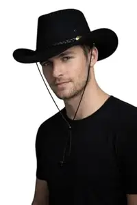 Krystle Men’s Brown Fedora Hat with Black Belt Buckle Band – Classic Wide Brim Felt Hat for Men, Stylish Western & Casual Wear (Multicolor,Free Size)