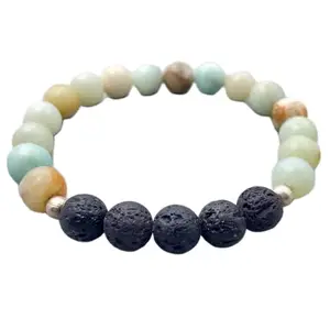 LKBEADS Amazonite & Black Lava Bracelet, Beaded Bracelet, Gift for Her, Gemstone Bracelet, Healing Bracelet, 8mm Beads, Friendship Bracelet|8mm Round|Smooth|Multicolor|SRC_LI_000607