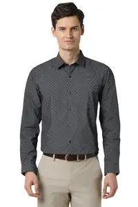 Peter England Men's Polka Dots Regular Fit Shirt (PESFWSLB700970_Black
