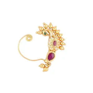 Anuradha Art Jewellery Amazing gold plated and Rubby stone studded featuring a peacock design cultural Nath for the women and girls.