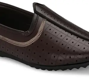 LAUREL FASHION FEVER Men's Laser-Cut Comfort Faux Leather Look Stylish Mule for Kurta (DD-453-BRN-8) Brown