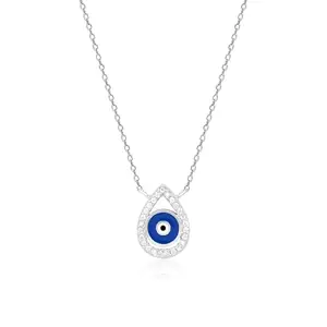 TOUCH925 Drop Evil Eye Necklace | Pure Silver Jewellery for Women | Waterproof & Anti-Tarnish | Silver Necklace for Women | Anniversary & Birthday Gift for Girls